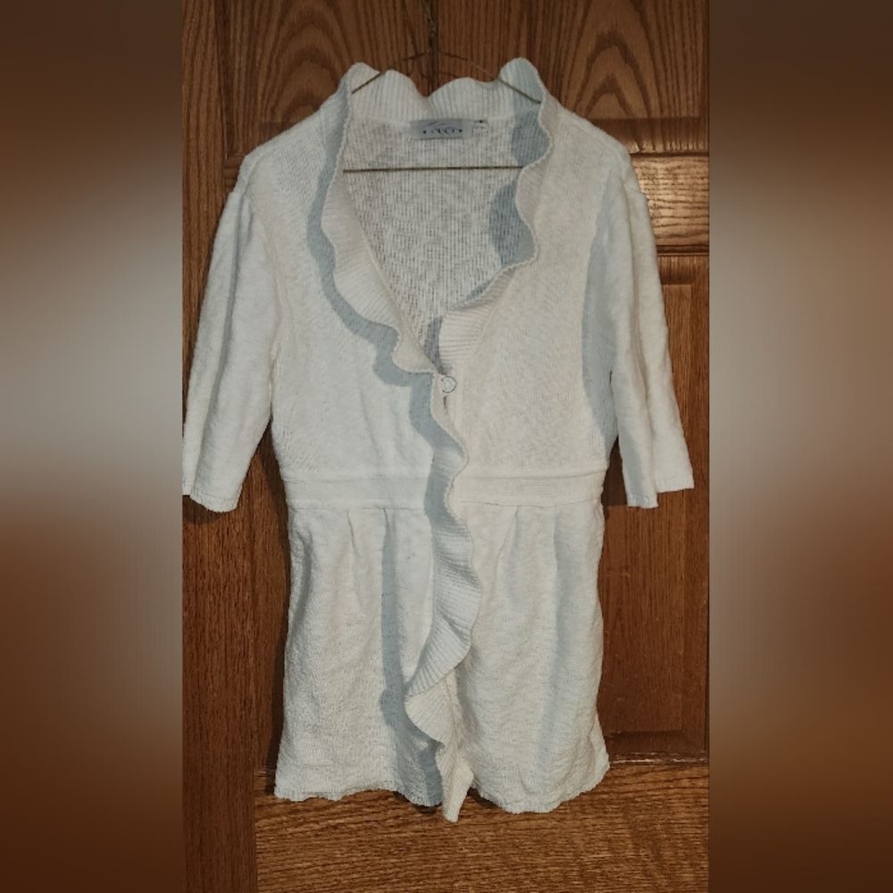 WILLOW Cotton Collar Short Sleeve Knit Cardigan My Buttons Long SMALL Snug Waist